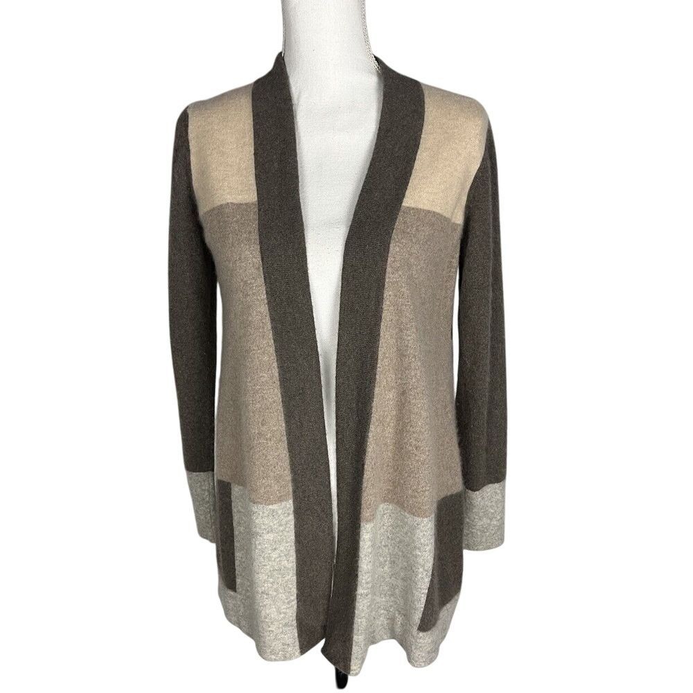 Charter Club Luxury 100% Cashmere Colorblocked Open Front Sweater Cardigan M